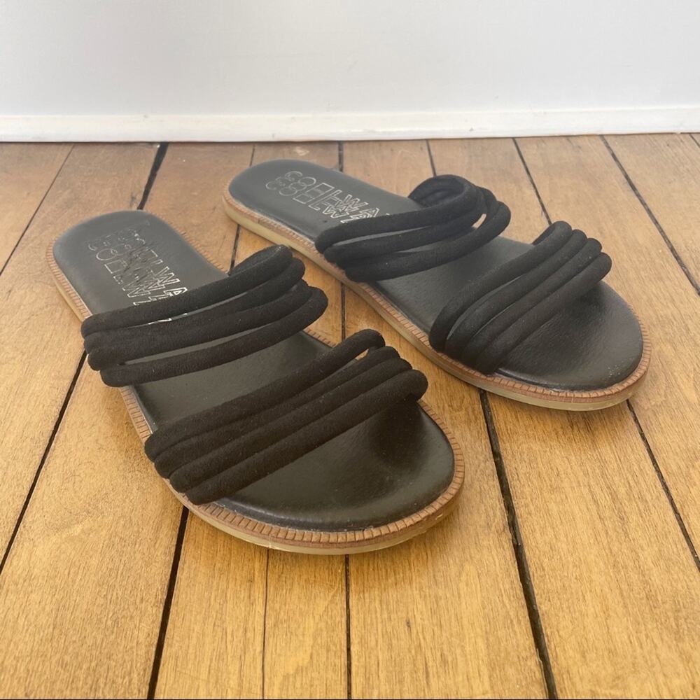 Free People Coolway Marcia Slides Black Suede Strappy Slides Sandals 7